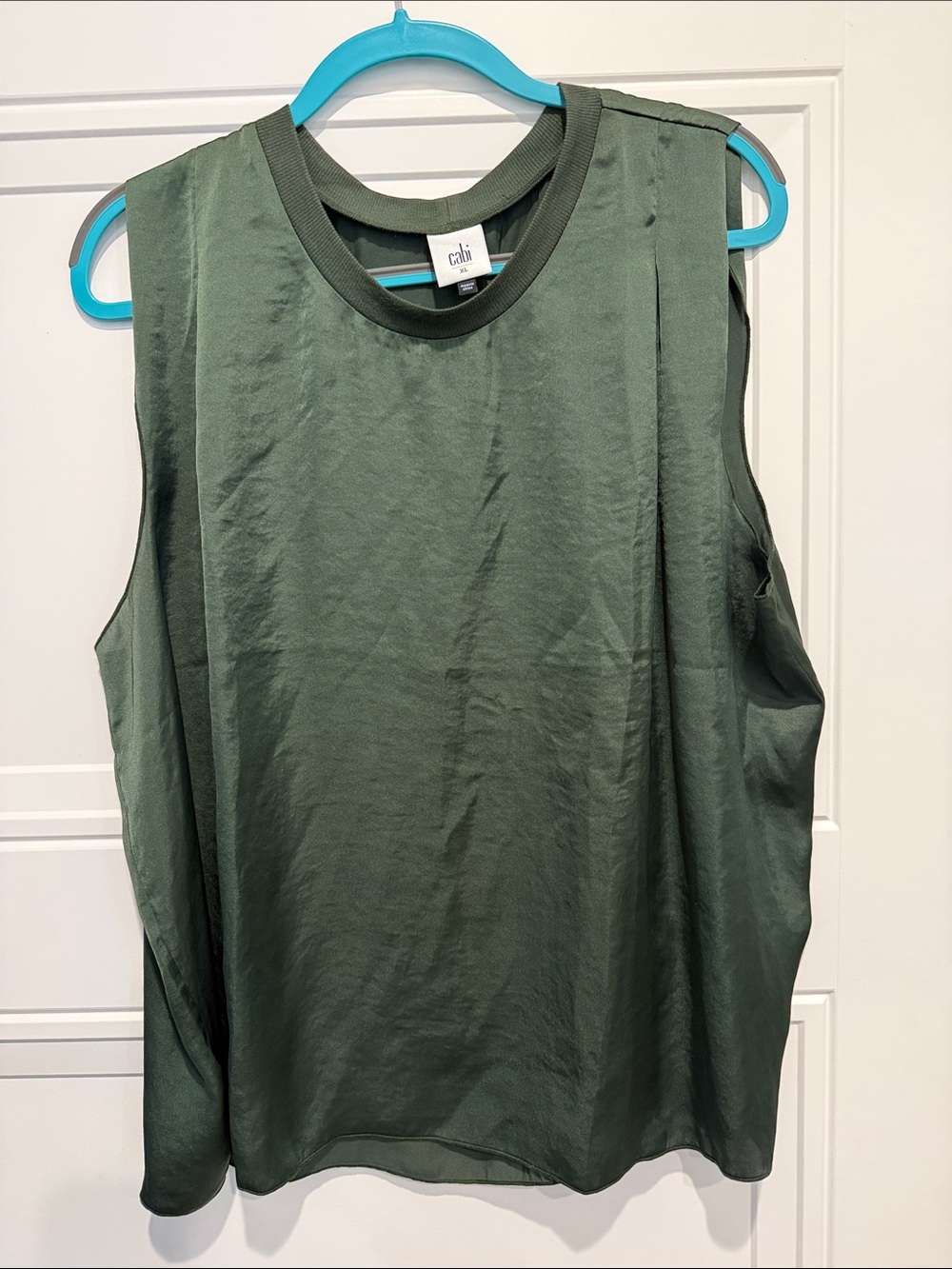 CAbi Olive Green Satin Sleeveless Tank